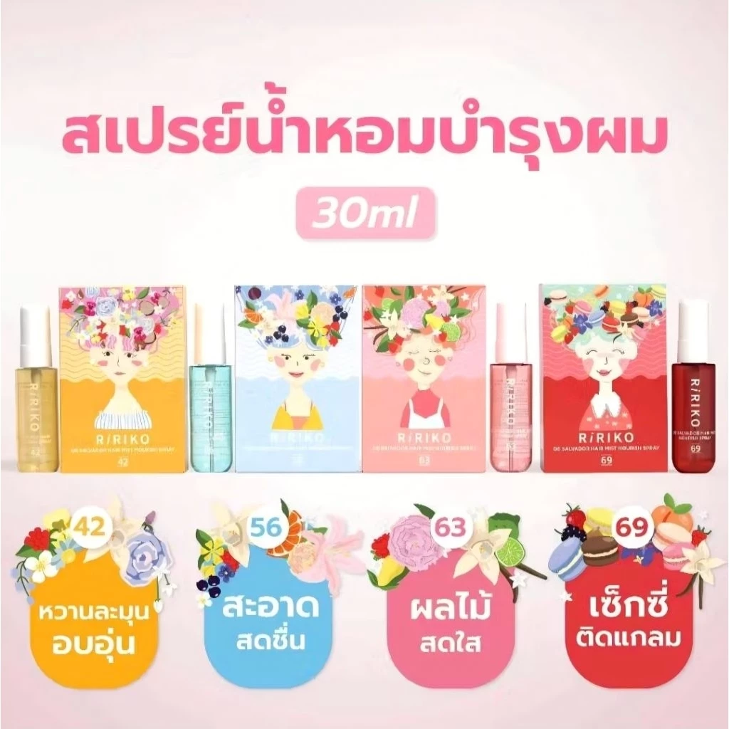 ริริโกะ แฮร์มีส สเปรย์บํารุงผมหอม RIRIKO DE SALVADOR HAIR MIST NURISH SPRAY 30 ml.
