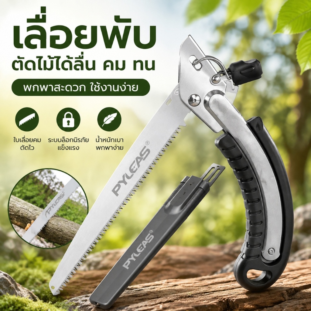 พร้อมส่ง เลื่อยพับตัดไม้ เลื่อยมือพกพา ฟันเลื่อย3ด้าน ถอดเปลี่ยนใบได้ มาพร้อมปลอกป้องกัน สำหรับตัดกิ่งไม้ ทำสวน