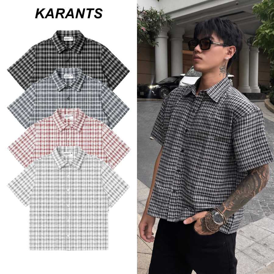[ สินค้าเข้าเยอะ ] Karants เสื้อเชิ้ต Cropped Boxy ผ้าลายสก็อต สีพื้น สำหรับผู้ชายและผู้หญิง Unisex 