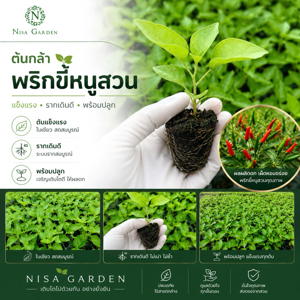Nisa Garden ต้นกล้าพริกขี้หนูสวน แข็งแรง โตเร็ว 🔥ซื้อ 10 แถมฟรี 2 🔥