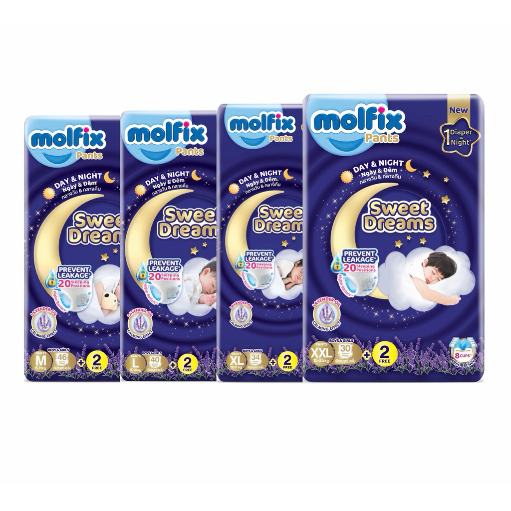 Molfix กางเกงผ้าอ้อมเด็ก โมลฟิกซ์ สวีต ดรีมส์ เดย&ไนท์ ไซส์ 