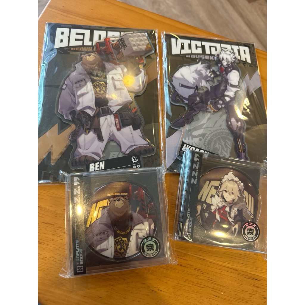 zenless zone zero acrylic stand + badge ben lycaon rina