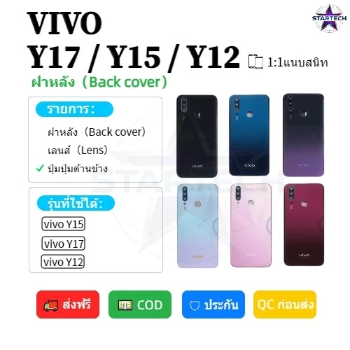 ฝาหลัง ( Back Cover ）vivo Y17 / Y15 / Y12 （ แถมปุ่มสวิตช์นอก + เลนส์กล้อง )