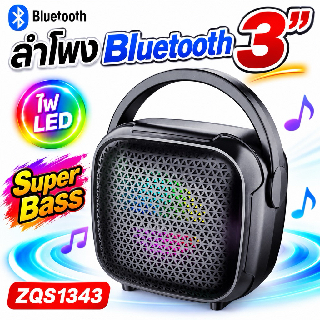 ลำโพงบลูทูธ ZQS1343 3 นิ้ว ลำโพงพกพา ไฟ LED Bluetooth USB TF AUX เสียงดัง เบสแน่น