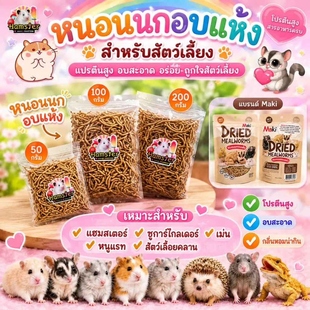 [HiHamster]หนอนนก หนอนแว็กซ์ หนอนนกอบแห้ง หนอนอบเเห้ง หนอน สำหรับสัตว์ฟันแทะ แฮมเตอร์ ชูการ์ เม่นแคระ