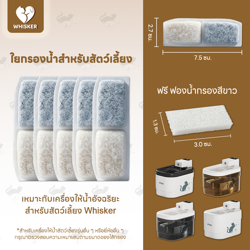 Whisker Replacement Filters แผ่นกรองน้ำพุ สำหรับสัตว์เลี้ยง