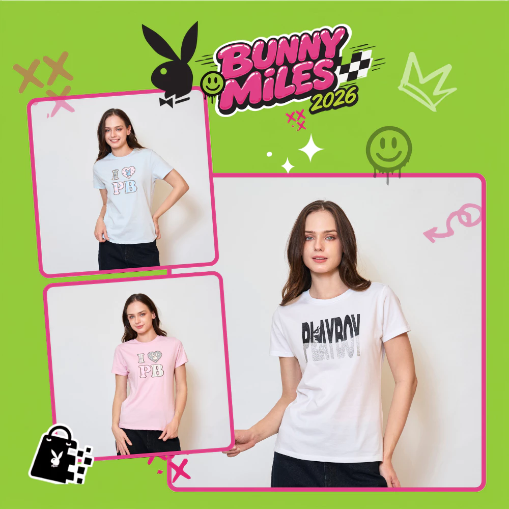 PLAYBOY 06PB เสื้อยืดT เสื้อผ้าผู้หญิง/เสื้อ/เสื้อยืดสีดำ รุ่น P1WT269TB006BK P1WT265TB030 P1WT269TB007WH