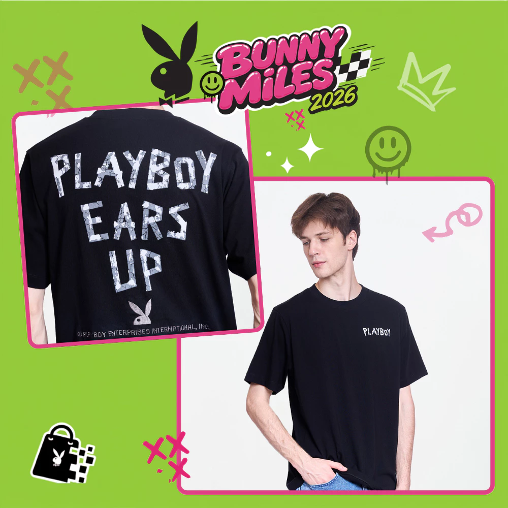 PLAYBOY 08PB เสื้อยืด เสื้อผ้าผู้ชาย/เสื้อ/เสื้อยืดสีดำ รุ่น P1MT265TB112BK