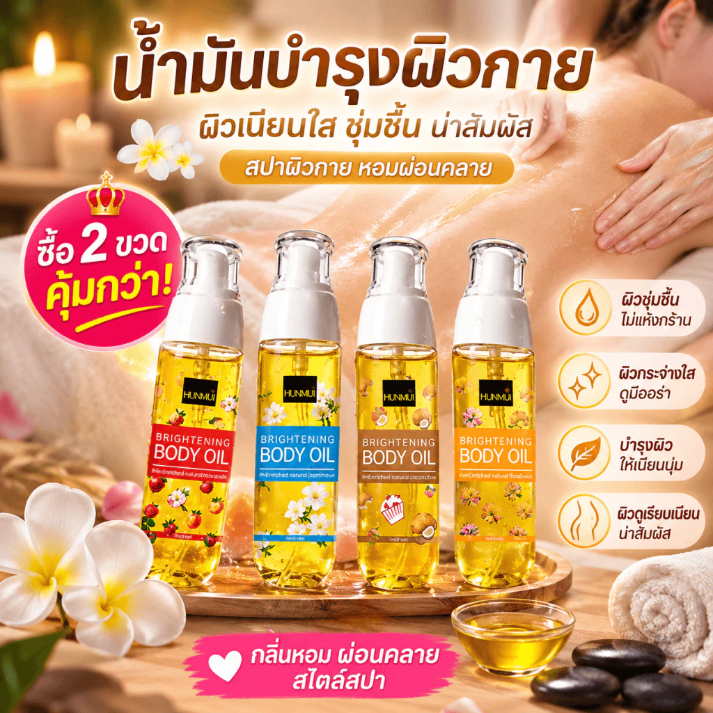 【สินค้าขายดีมาก】Brightening body oil น้ำมันบำรุงผิว ผิวกระจ่างใส ชุ่มชื้น วิตามิน E ซึมไว ไม่เหนียวเหนอะหนะ