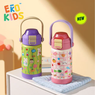 EKOKIDS รุ่นฝา 2 ชั้น ขวดน้ำสแตนเลส 304 เคลือบเซรามิก ขนาด 360ml/12oz ขวดน้ำสำหรับเด็ก มีหลอดดูด