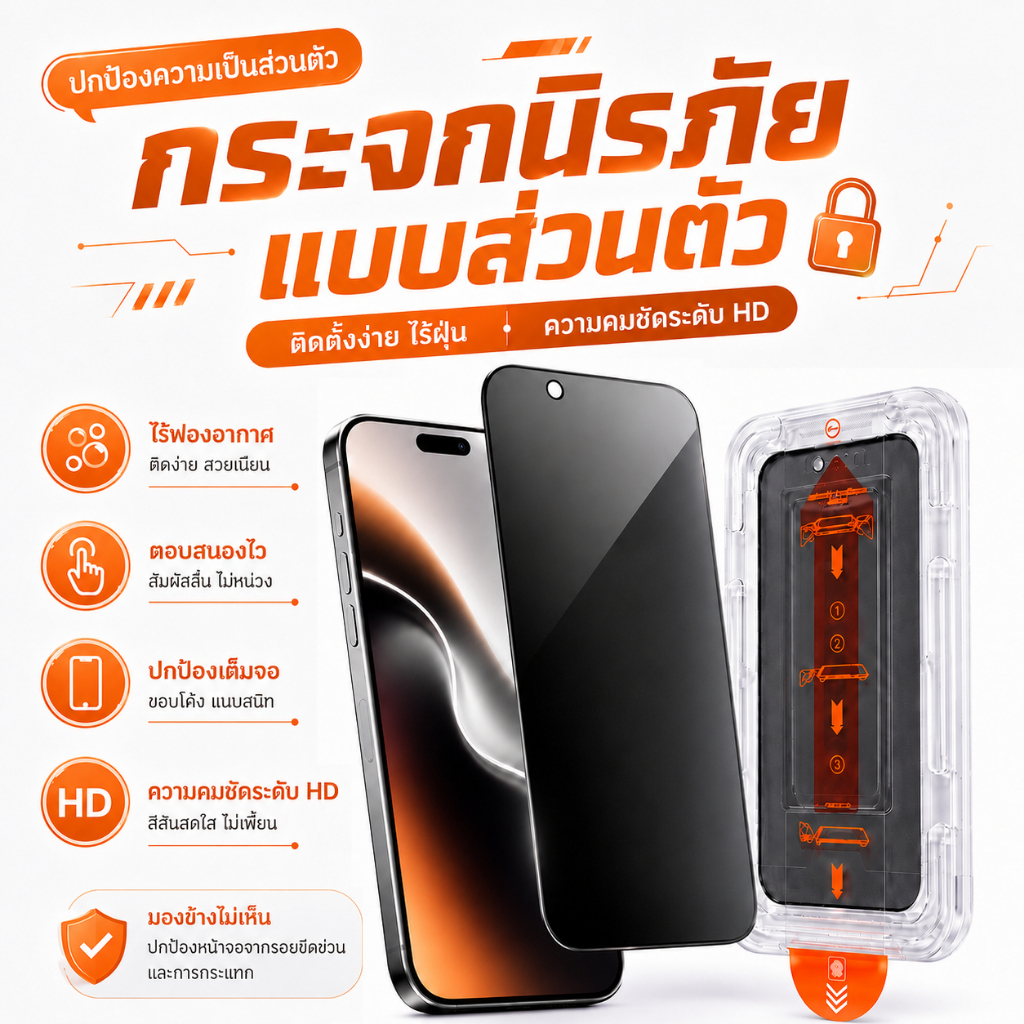 ฟิล์มกันมอง Screen Protectors ฟิล์มกระจกกันมอง For iphone 17 16 ฟิล์มกระจก มีบล็อค ติดง่าย ไร้ฝุ่น ฟิล์มความเป็นส่วนตัว