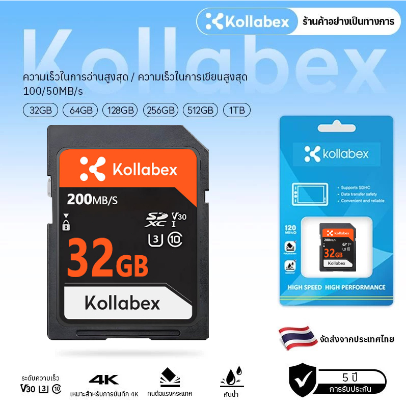 Kollabex SD Card 32GB/64GB/128GB/256GB/512GB/1TB UHS-I U3 V30 255MB/s 4K60p