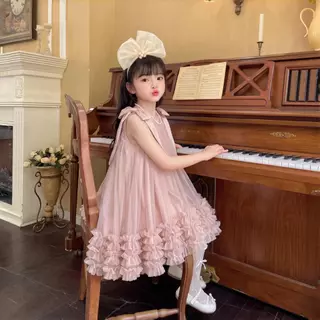 PRINCESS KESLI 1-9 ปี เดรสเด็กผู้หญิง ชุดเดรสแขนกุดเด็กผู้หญิง ตกแต่งโบว์ สำหรับไปงานวันเกิด/ปาร์ตี้