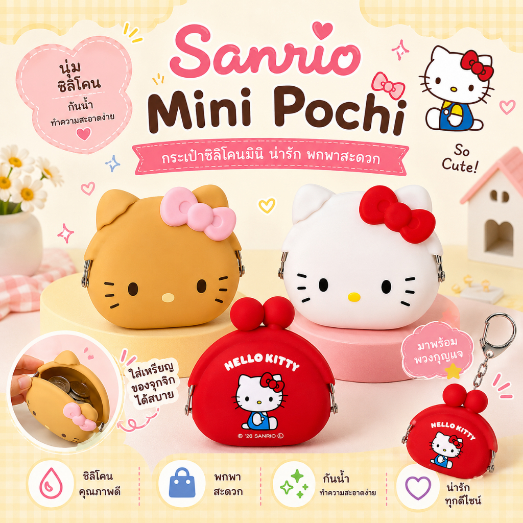 🥧 กระเป๋าซิลิโคน พวงกระเป๋าจิ๋ว Sanrio Japan ของญี่ปุ่น พร้อมส่ง 💖 ꔛ กิ้บใส ซานริโอ้ ของแท้