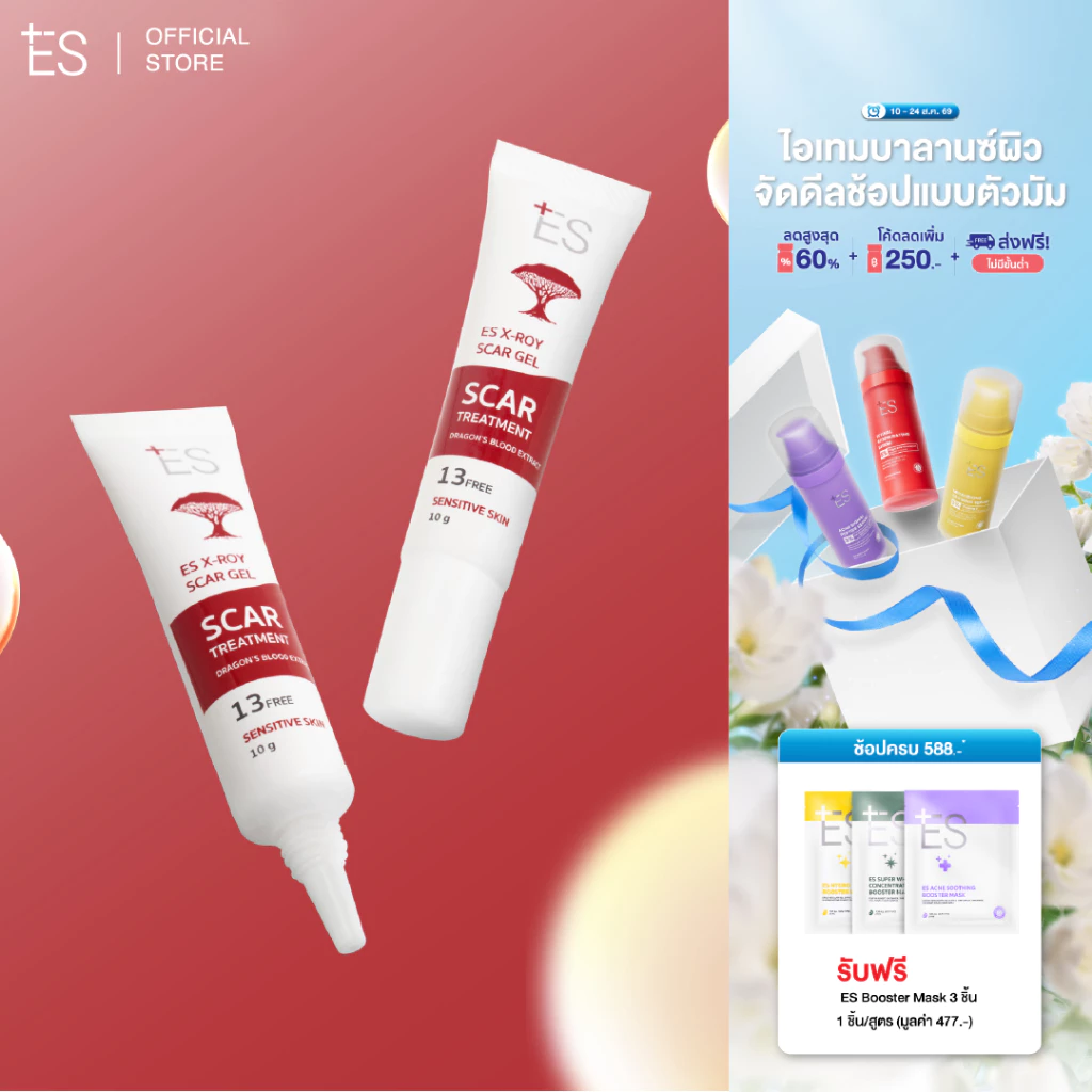 [แพ็กคู่สุดคุ้ม] ES X-roy Scar Gel 10g เจลลดรอยสิว รอยแดง รอยดำ รอยแผลเป็นจากสิว