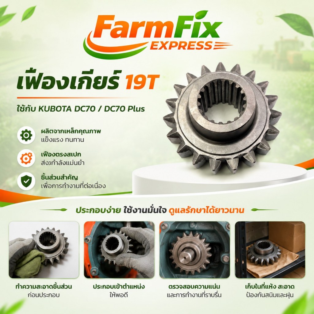 เฟืองเกียร์ 19T แท้นอก สำหรับ KUBOTA DC70 / DC70 Plus รหัส 5H491-15460 G อะไหล่รถเกี่ยวคูโบต้า
