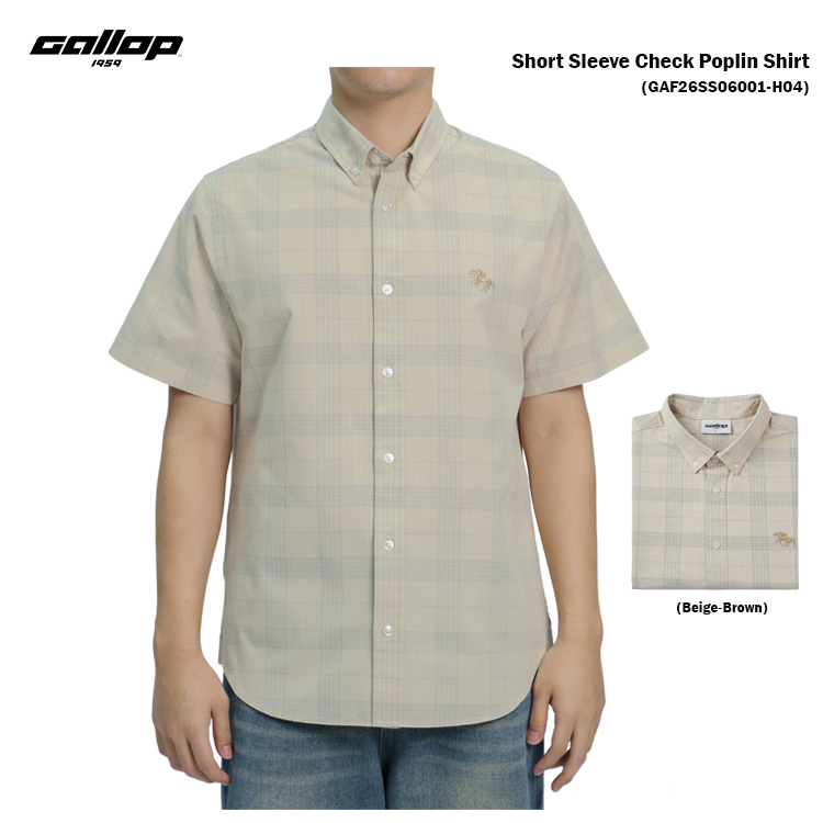 GALLOP Men’s Short Sleeve Check Poplin Shirt เสื้อเชิ้ตแขนสั้นลายตาราง ผ้าป๊อบปลิ้น (GAF26SS06001-H04)