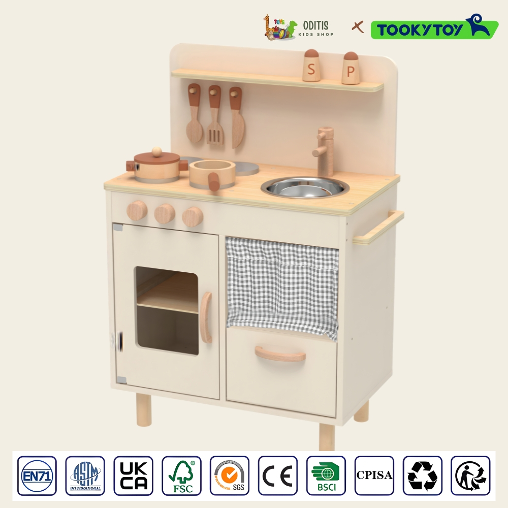 Tooky Toy TJ548 ชุดครัวไม้จำลองสไตล์มินิมอล พร้อมอุปกรณ์ทำครัว ของเล่นบทบาทสมมติ เสริมพัฒนาการ 3Y+
