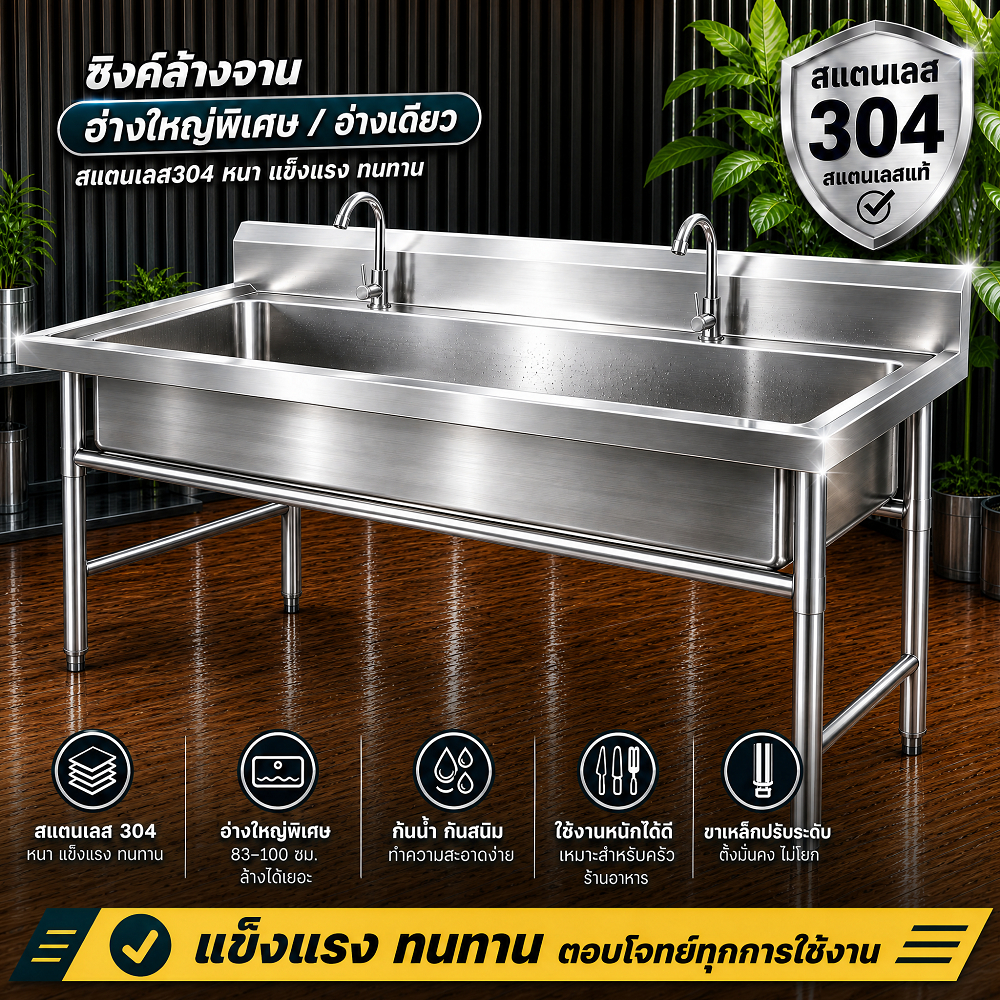 【ไม่เป็นสนิม 100% 】อ่างล้างจาน ซิ้งล้างจาน100/120cm ไม่ต้องใช้เครื่องมือ การติดตั้งโดยตรง อ่างล้างจานมือ ซิ้งล้างจานถูก