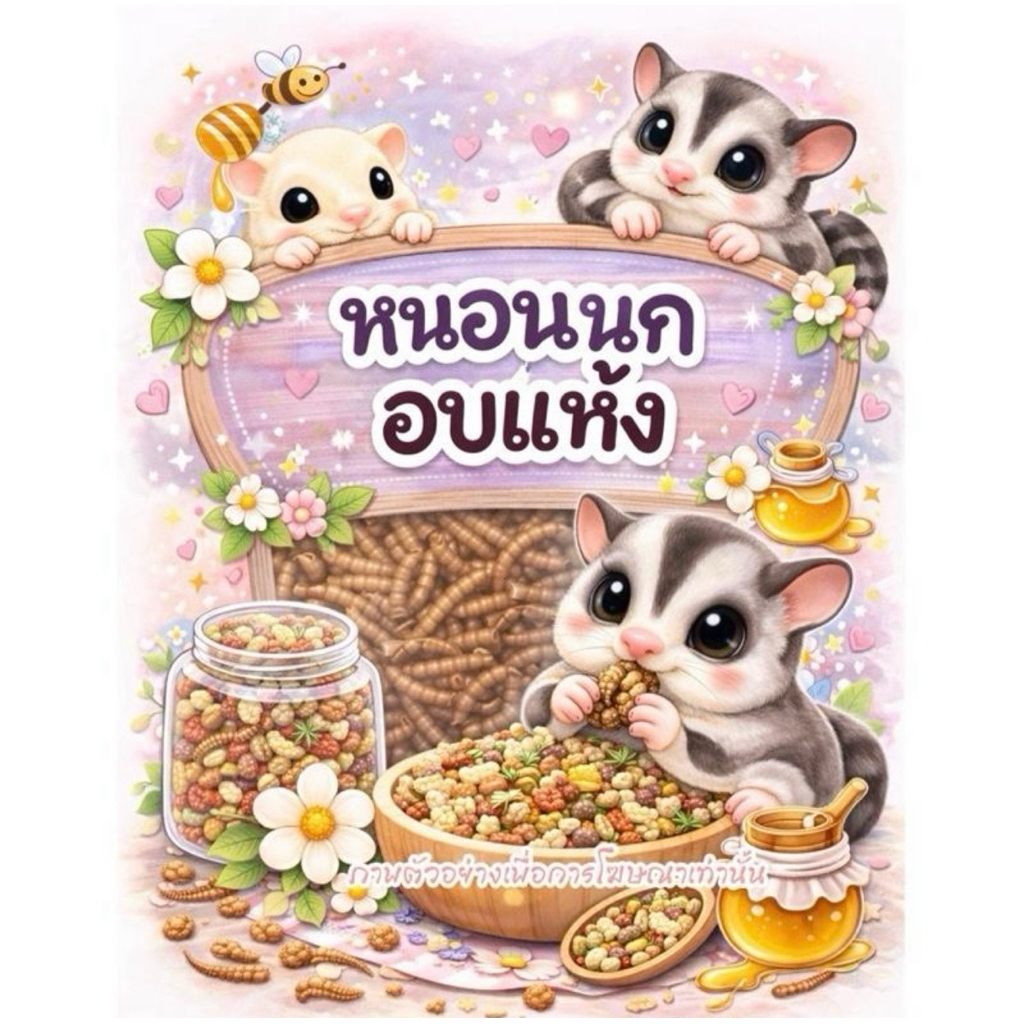 หนอนนกอบแห้งสำหรับชูการ์ ชูก้า และสัตว์อื่นๆ แบบกระปุกและซองทดลอง