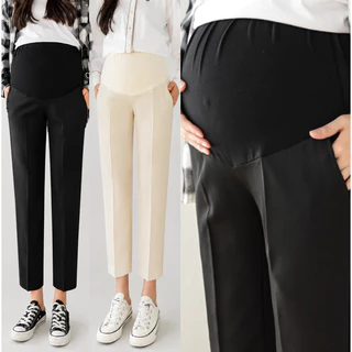 กางเกงคนท้อง ใส่ทำงาน PL22 ชีฟองเนื้อทราย ไม่ยืด เบาพริ้ว ทรงกระบอก ปรับเอวได้ กางเกงทำงานคนท้อง ชุดคลุมท้อง