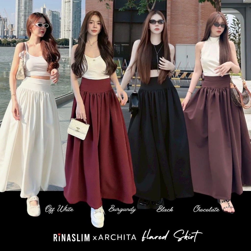RINASLIM Flared Skirt กระโปรงยาวทรง A บานจีบรอบตัว [rinaslim x archita]