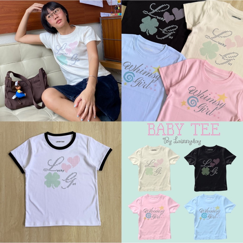 Lainnyday เสื้อ Baby tee ตัวยาว ผ้าคอตตอน งานไซส์