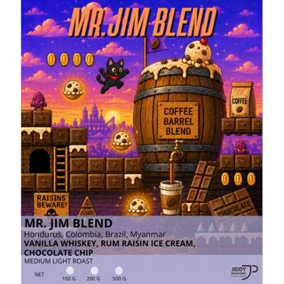 เมล็ดกาแฟคั่วกลางอ่อน Whisky Blend หอม Rum Raisin Vanilla Chocolate 100g/200g/500g | Mr.Whiskey Jiddy Roasters