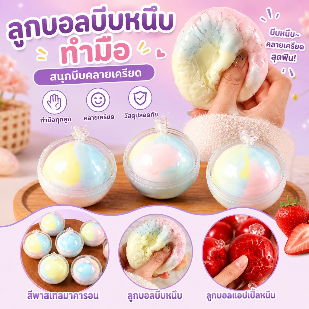ลูกบอลบีบคลายเครียดสีรุ้งไล่ระดับยอดนิยม ลูกบอลเคลือบช็อกโกแลต ของเล่นบีบคลายเครียด สไลม์