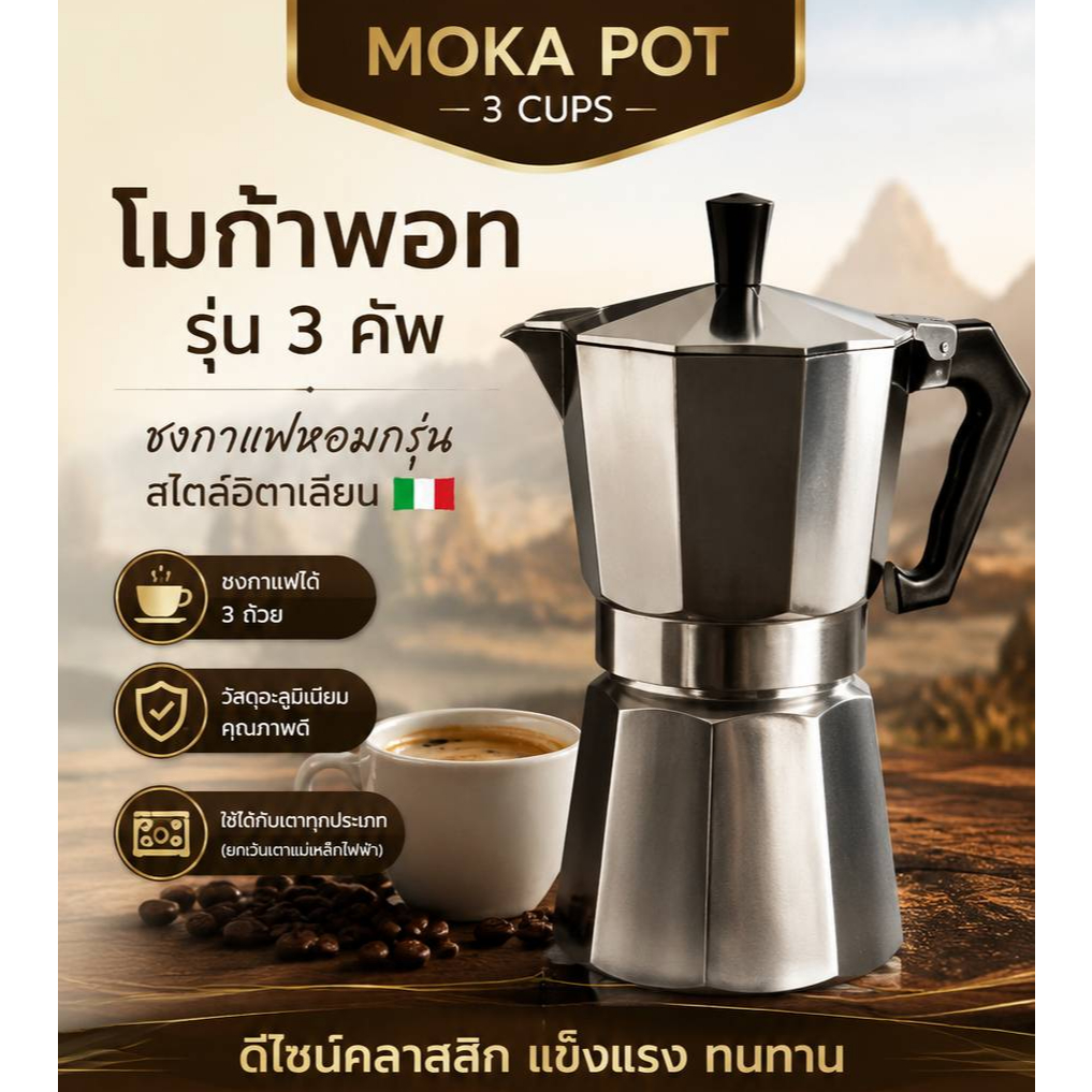 📦 (มีส่งด่วน) 🚴‍♀️ MOKA POT โมก้าพอท หม้อต้มกาแฟ เอสเพรสโซ่  หม้อต้มกาแฟสด หม้อต้มกาแฟมอคค่าพอท