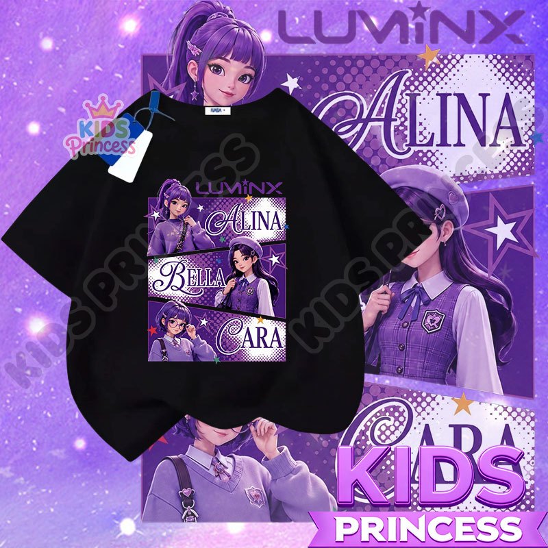 COD (จัดส่งตลอด 24 ชั่วโมง) เสื้อยืดเด็กผู้หญิง ลายแฟชั่นคิวท์ สีม่วงดำ เสื้อแขนสั้น สไตล์ญี่ปุ่นเกาหลี ผ้านุ่ม ใส่สบาย