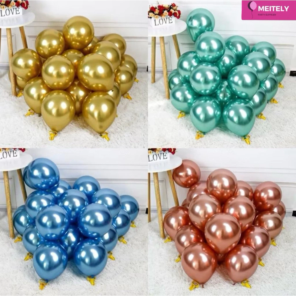 🔥ส่งด่วน🔥 ลูกโป่งโครเมี่ยม (แพ็ค 10 ใบ) ลูกโป่งเมทัลลิค ลูกโป่งสีโครม ลูกโป่งโลหะเงา ขนาด 12 นิ้ว