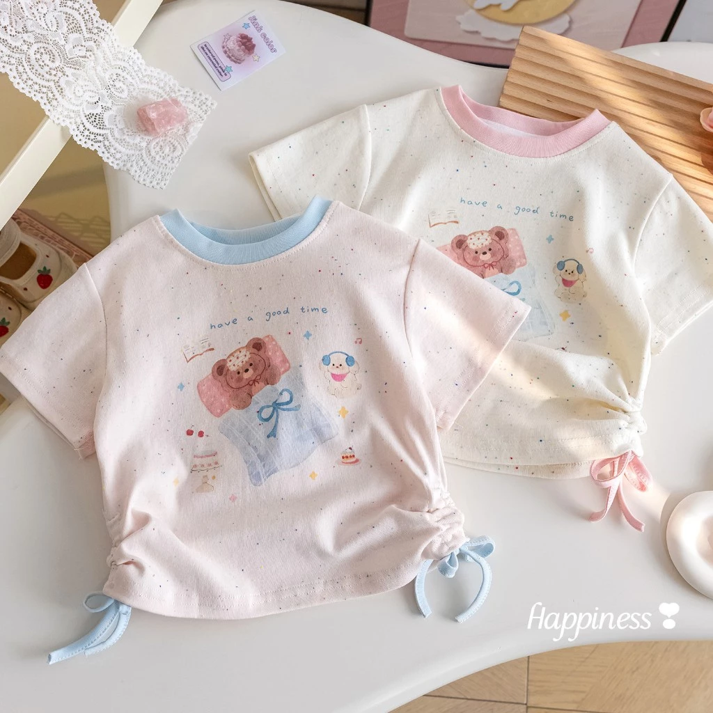 Babyonline(Y187)G1M3 (ส่งด่วน1วัน) เสื้อยืดแฟชั่นสำหรับเด็กผู้หญิงแขนสั้นสีพื้น นุ่ม ใส่สบาย