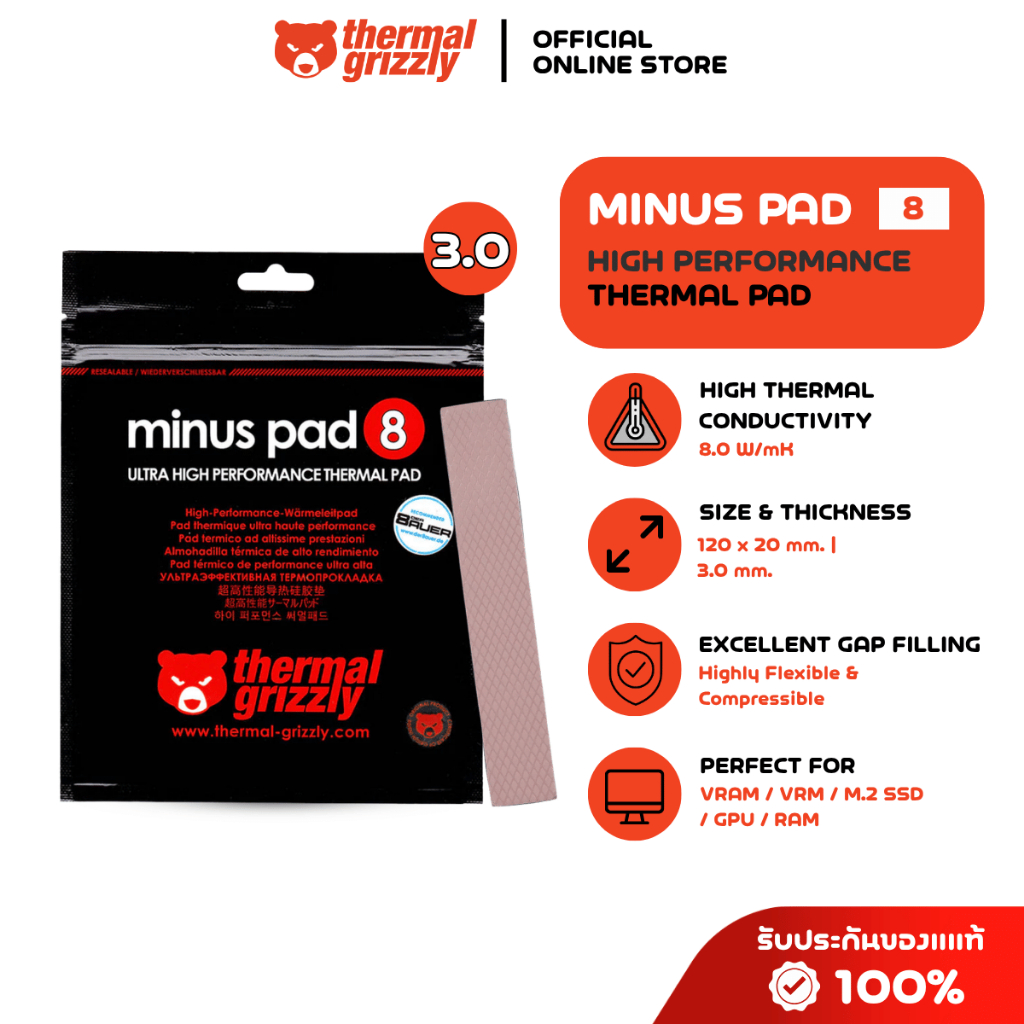 THERMAL GRIZZLY MINUS PAD 8 Thermal Pad 120x20 /3.0 mm./8 W/mK