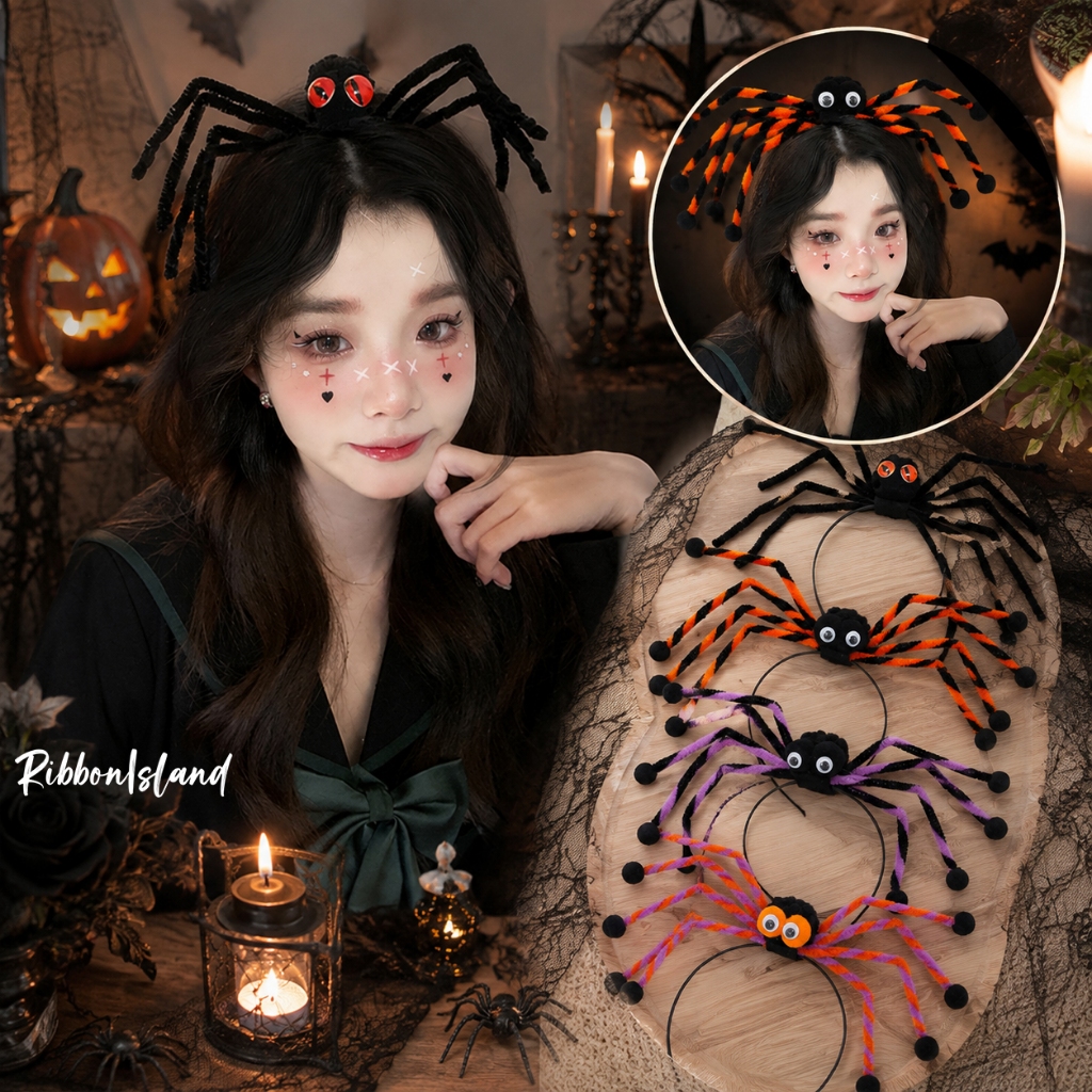 ที่คาดผมน่ารัก headband ฮาโลวีน แมงมุม มีขน หลากสี พร้อมเครื่องประดับศีรษะ ins Gothic ปาร์ตี้ Halloween หลากหลาย COD