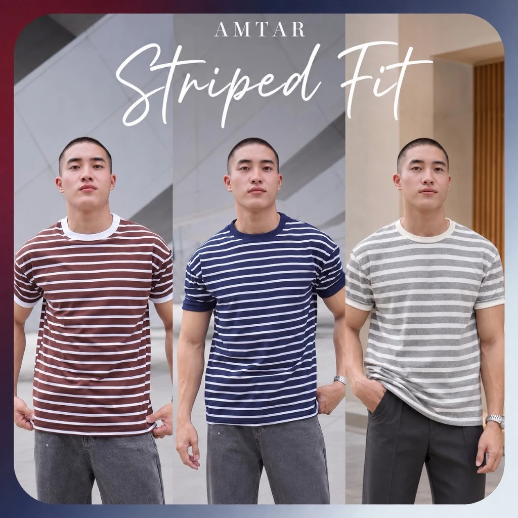 AMTAR STRIPED FIT แฟชั่นลายทาง เสื้อยืด ลำลอง แมทช์ลุคง่าย