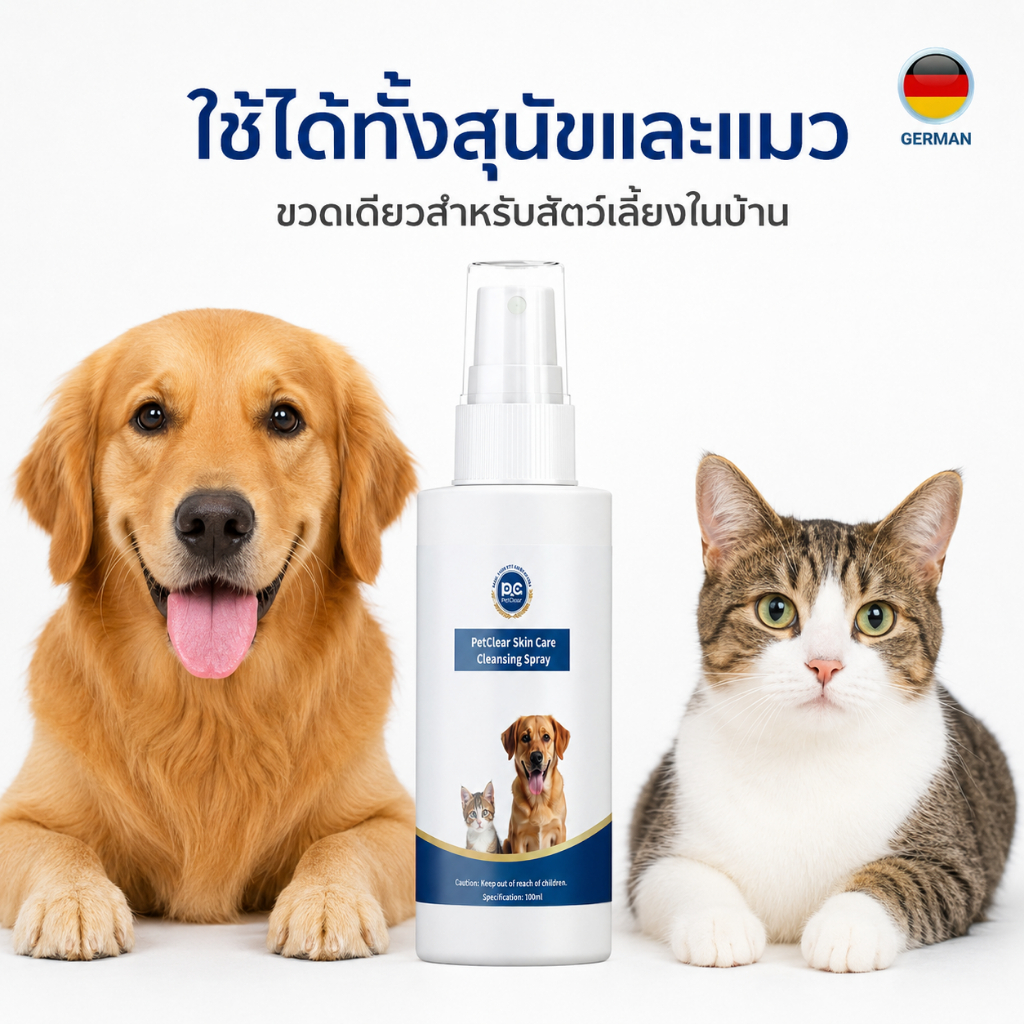 สเปรย์ทำความสะอาดผิวหมาแมว 100ml PetClear ใช้ได้ทั้งสุนัขและแมว