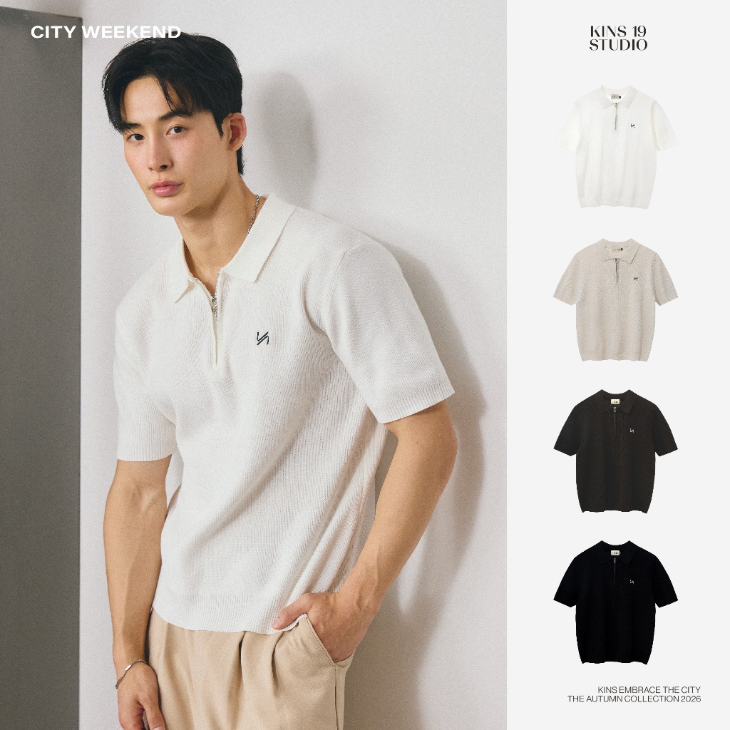 KINS 19 STUDIO |  KINS The Nolan Half-Zip Polo เสื้อโปโล [KN154]