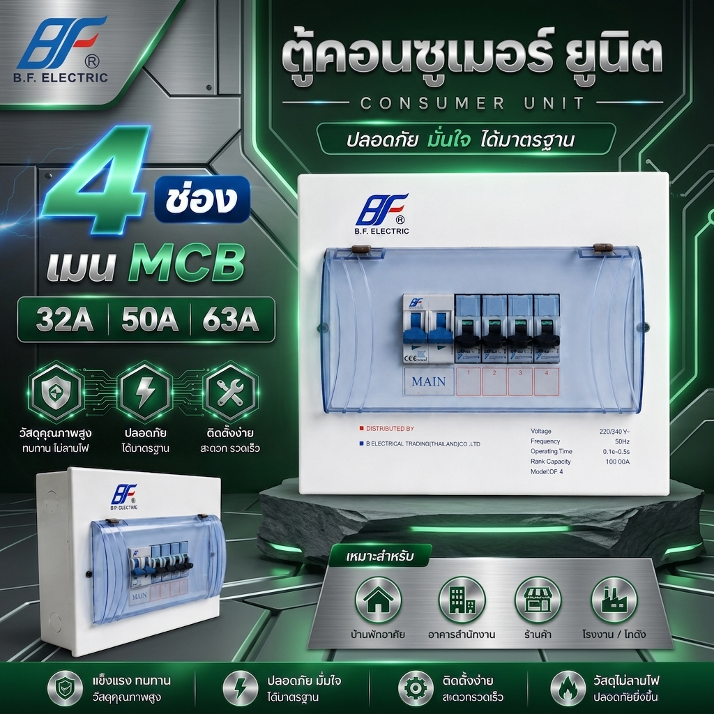 ตู้คอนซูมเมอร์ ตู้เหล็ก ยูนิต 4ช่อง ตู้ควบคุมไฟฟ้า เมนธรรมดา พร้อมลูกเซอร์กิต ตู้ Consumer Unit AF-4