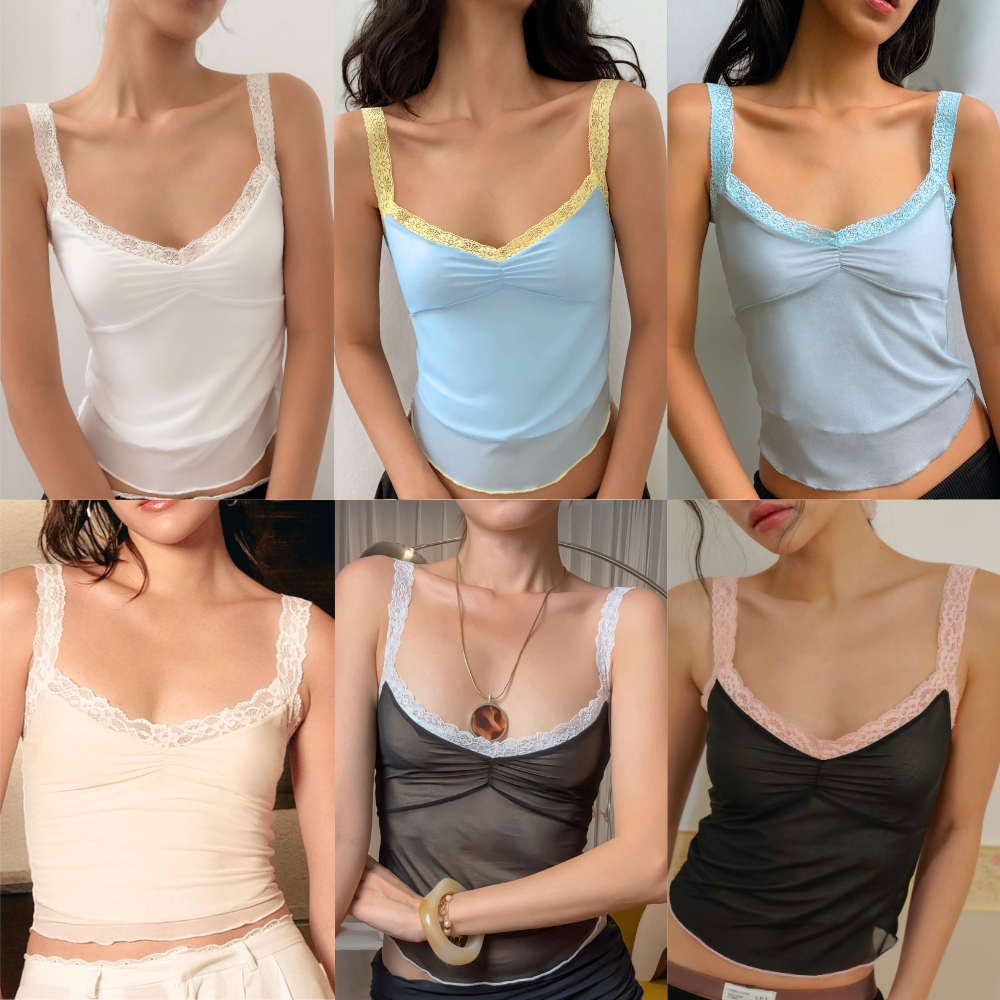 Try_yorata | Blursday Mini lettuce top เสื้อกล้าม เสื้อครอปสายเดี่ยว สายลูกไม้