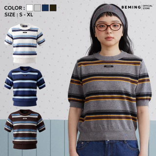 Bemingtop1219(S-XL)-Stripe Knit Tee - เสื้อไหมพรมแขนสั้นลายทาง ดีไซน์คลาสสิก