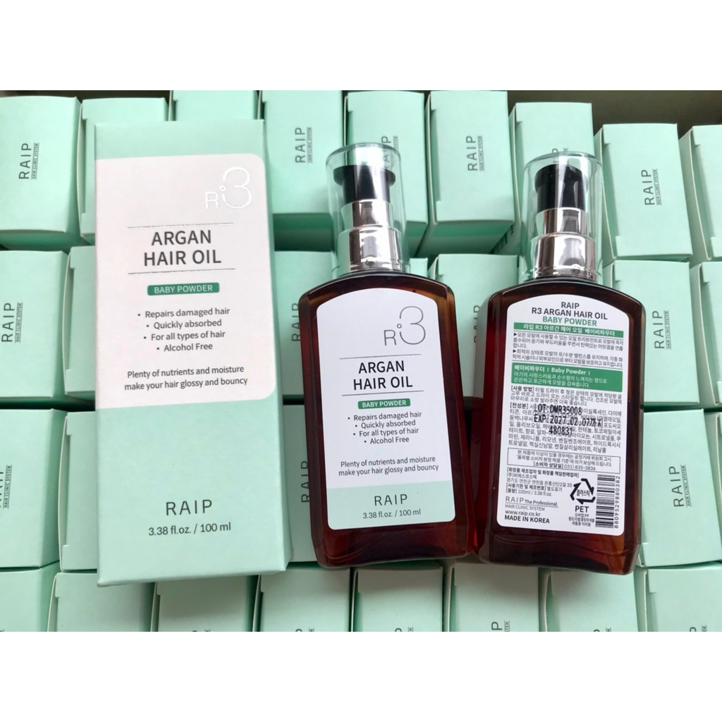 ฉลากไทย RAIP R3 Argan Hair Oil Baby Powder 100ml. ออยล์บำรุงเส้นผม กลิ่น Baby Powder