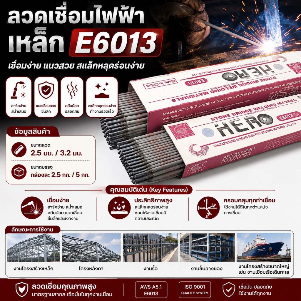 ลวดเชื่อมเหล็ก ลวดเชื่อมไฟฟ้าE6013 2.5kg/กล่อง ลวดเชื่อมไฟฟ้า ลวดเชื่อมเหล็ก ลวดเชื่อม เชื่อมเหล็ก อุปกรณ์เชื่อม