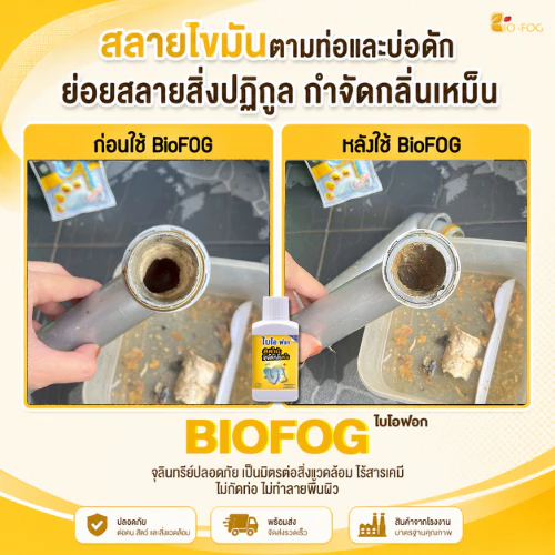 (ขวดเล็ก) ไบโอฟอก ขนาด 250ml. จุลินทรีย์ย่อยไขมัน ในอ่างล้างจ้านและห้องน้ำ ดับกลิ่นเหม็น สลายส้วมเต็ม ท่อตัน thumbnail 3
