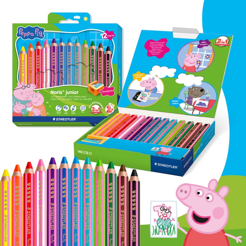 Peppa Pig أقلام تلوين Noris Junior ‏3 في 1 ‏(12 لوناً) — صورة 2