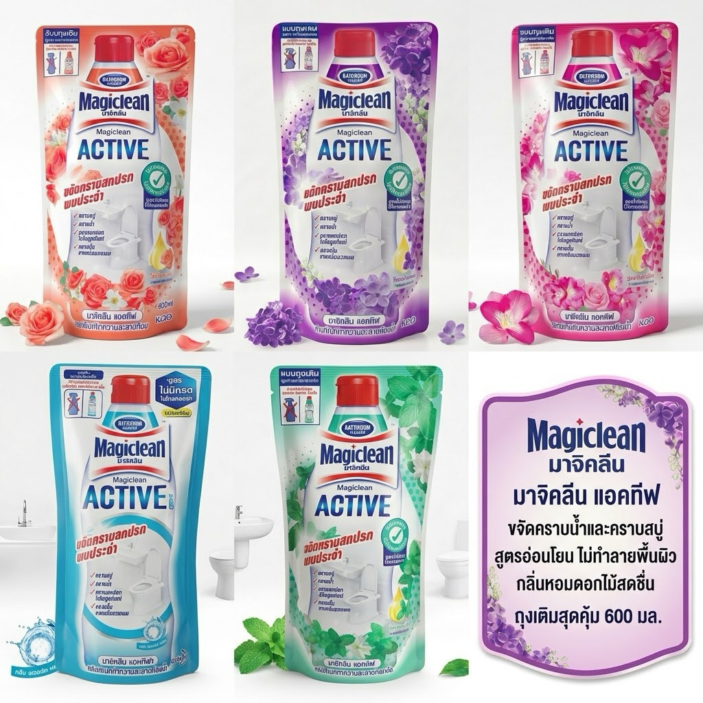 Magiclean มาจิคลีน น้ำยาล้างห้องน้ำ น้ำยาทำความสะอาดห้องน้ำ ล้างห้องน้ำ แบบถุงเติม 600มล.