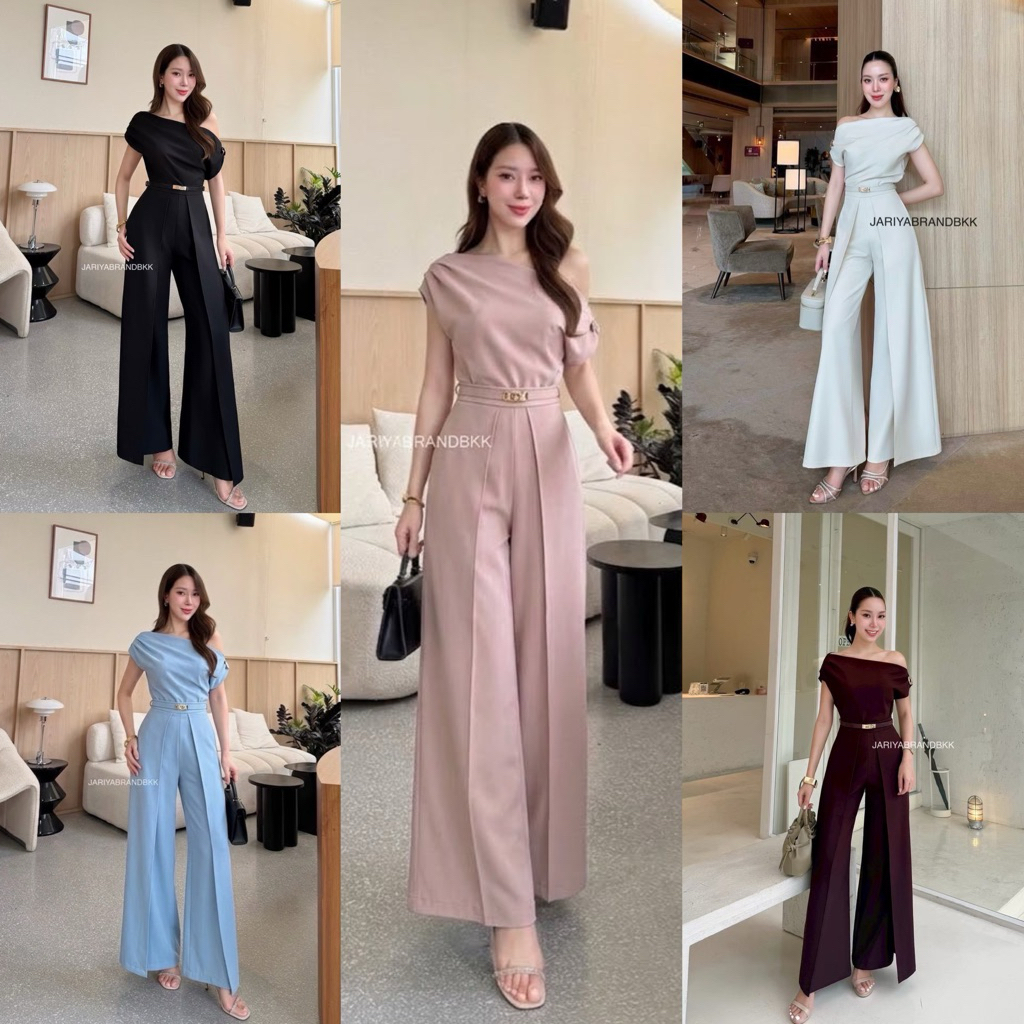 CodeH งานป้าย Jariya Set ชุดเซ็ท 3 ชิ้น เสื้อ+กางเกงขายาว+เข็มขัด ไซส์ S-XL