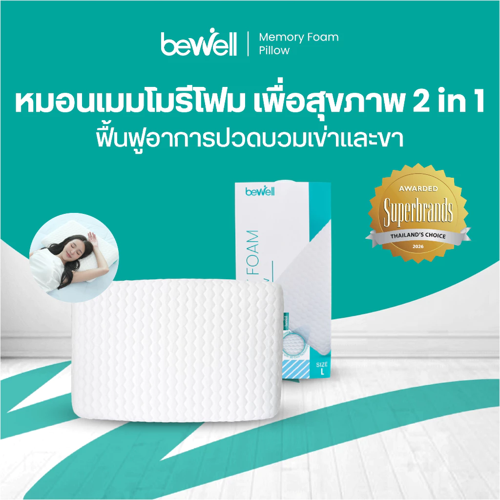 Bewell หมอนเมมโมรี่โฟม 2 in 1 นุ่มสบาย ไม่เปลี่ยนรูป มี 3 ไซส์ รองรับตามสรีระคอ บรรเทาอาการปวดคอที่เกิดจากการนอน