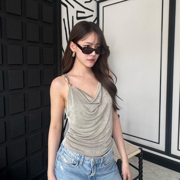colourblockmatter - Zendaya top เสื้อสายเดี่ยวผ้ายิดได้ ใส่ปาร์ตี้ ใส่ชิล ใส่ออกงาน มี 7 สี