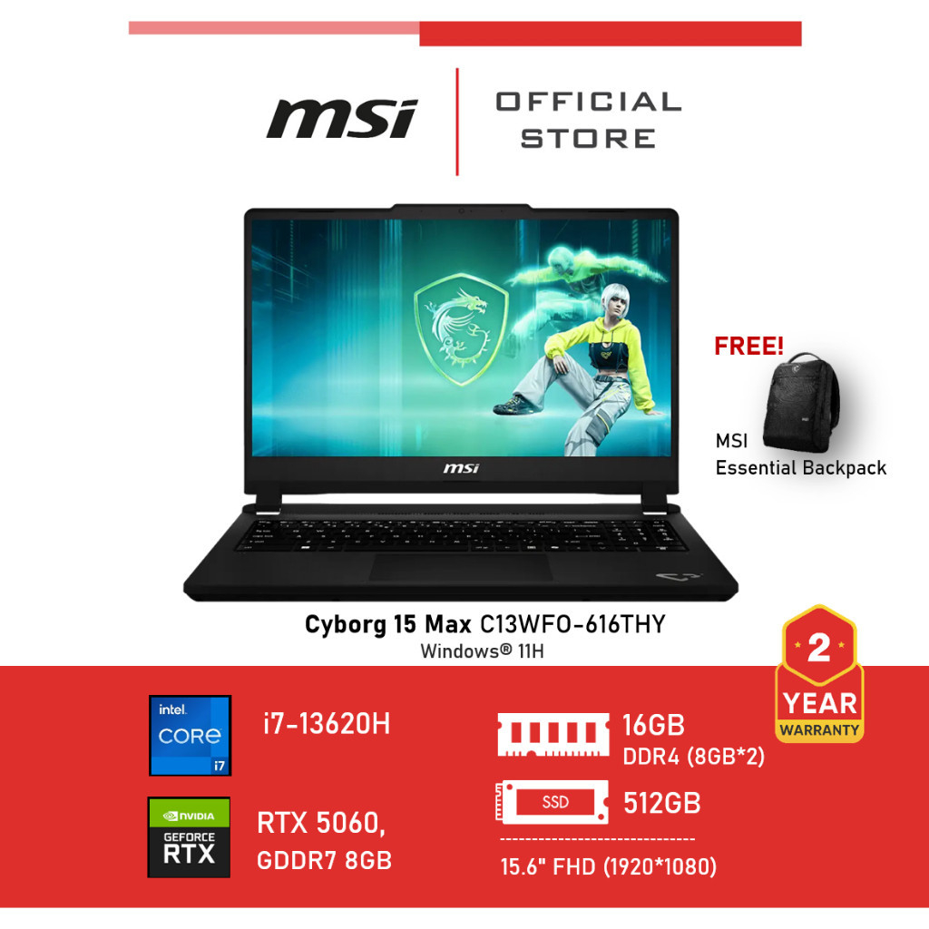 MSI Cyborg 15 Max C13WFO-616THY (NVIDIA® GeForce RTX™ 5060 Laptop GPU, GDDR7 8GB) Laptop